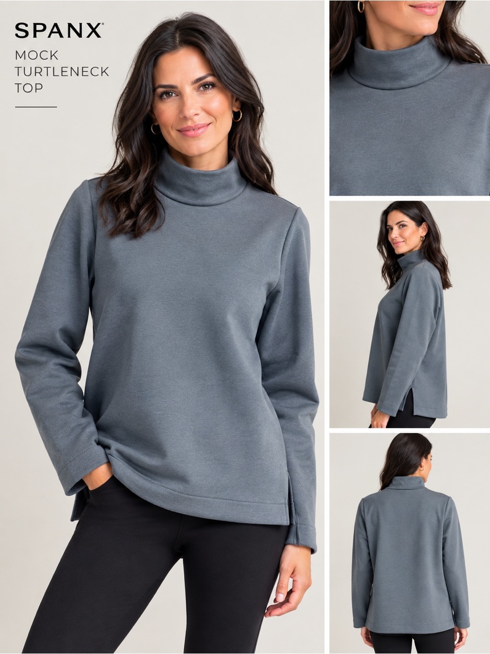 NWT SPANX AirEssentials Luxe Mock Neck Turtleneck Top Steel Blue Size-XL